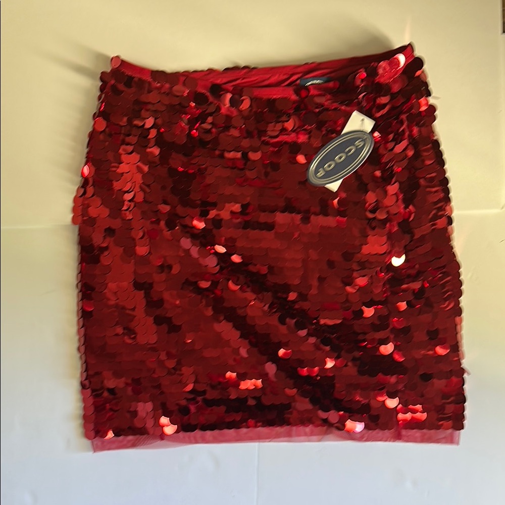 Scoop NYC Red Sequin Pencil Mini Skirt